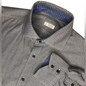 Thomas Dean Men’s Patterned Long Sleeve Button Front Shirt